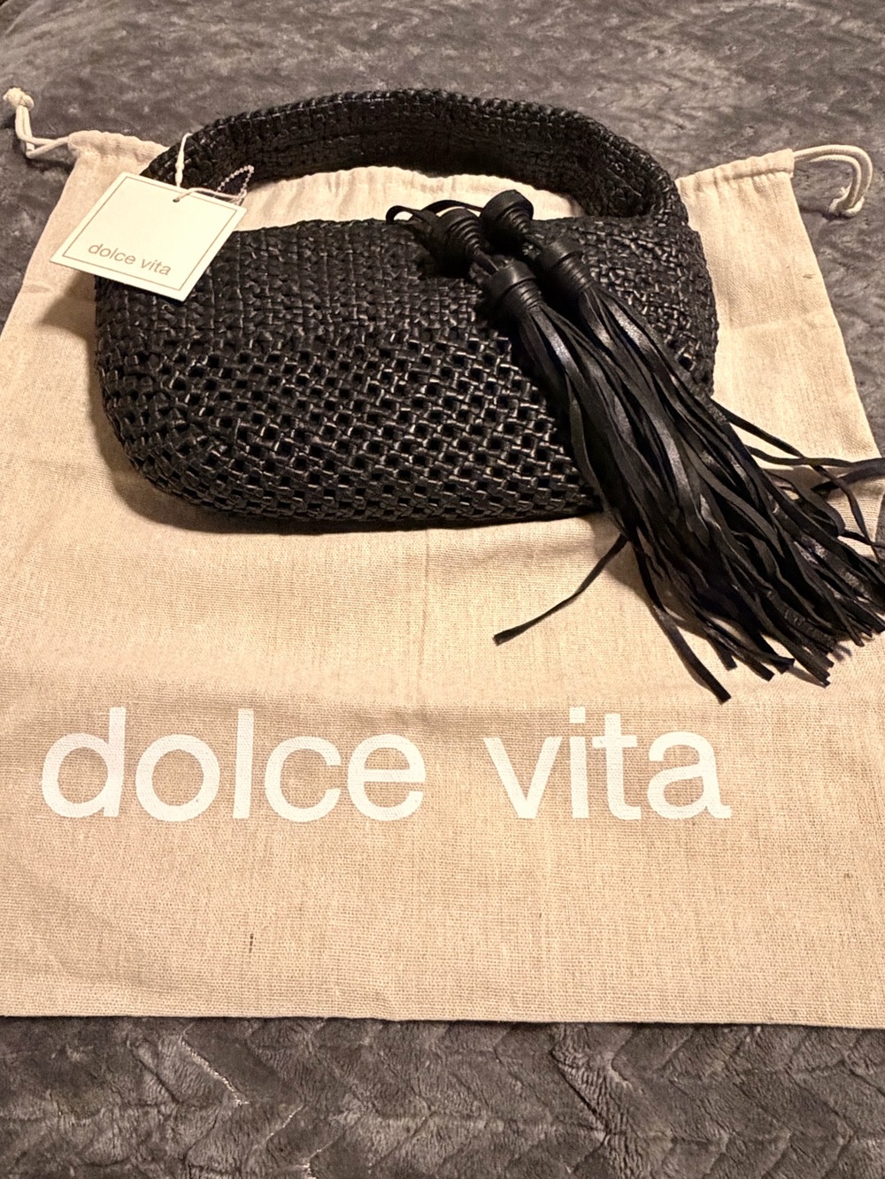 Dolce Vita Black Woven Tassel Wristlet